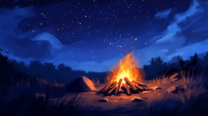 campfire under the stary night