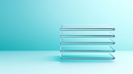 Fototapeta premium Minimalist view of transparent chip layers on blue background