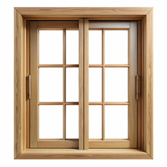 Fototapeta premium A wooden window design without glass showcases natural wood grain, framed against a crisp white background.