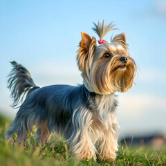 Naklejka premium The Yorkshire Terrier, or Yorkie, is a small, energetic dog known for its silky coat.