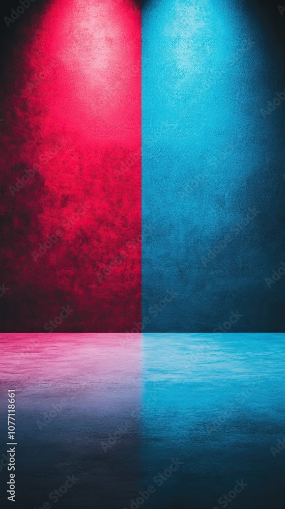 Poster a vibrant split background featuring red and blue lights, creating a striking contrast on a textured