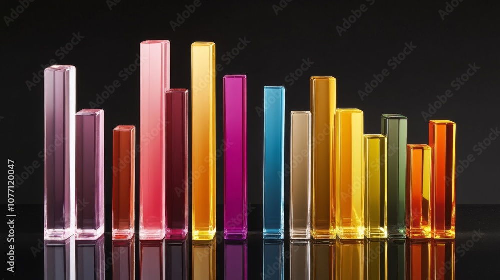 Poster vibrant colored glass sticks arranged in a charming pattern on a glossy black surface showcasing a p