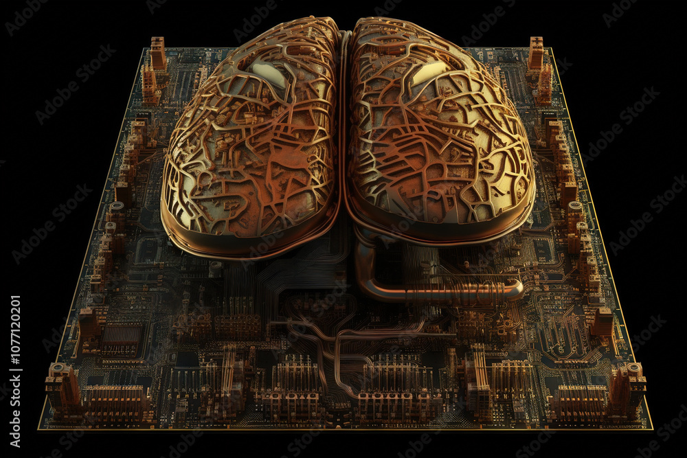 Poster Artificial intelligence science concept with technological AI brain on the circuit board