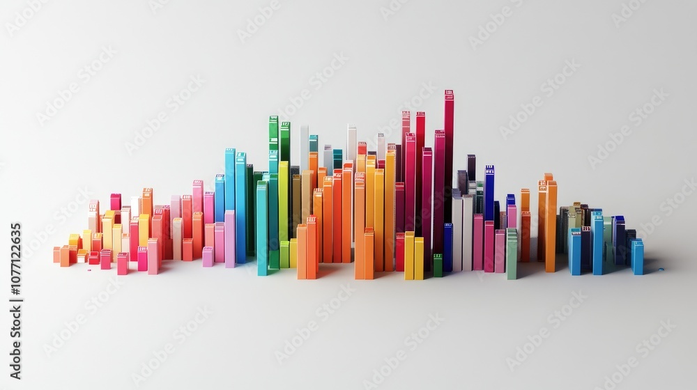 Poster colorful bars representing data visualization in a modern, abstract design showcasing various height