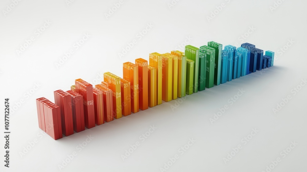 Poster colorful stacked blocks arranged in a gradient pattern representing a spectrum of shades from red to