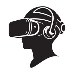 Virtual reality headset vector Silhouette art black color design and solid white background