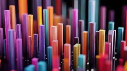 Obraz premium Vibrant Vertical Bars in a Colorful Abstract Design Representing Data Visualization, Sound Waves, or Digital Art with a Stunning Palette of Bright Colors