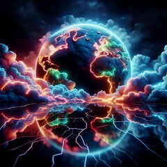 Colorful Landscape Art, Earth Planet , Magic, Neon Lights, 3D Nature, 4K Background , for Youtube thumnail or background video or music cover art , or home decor