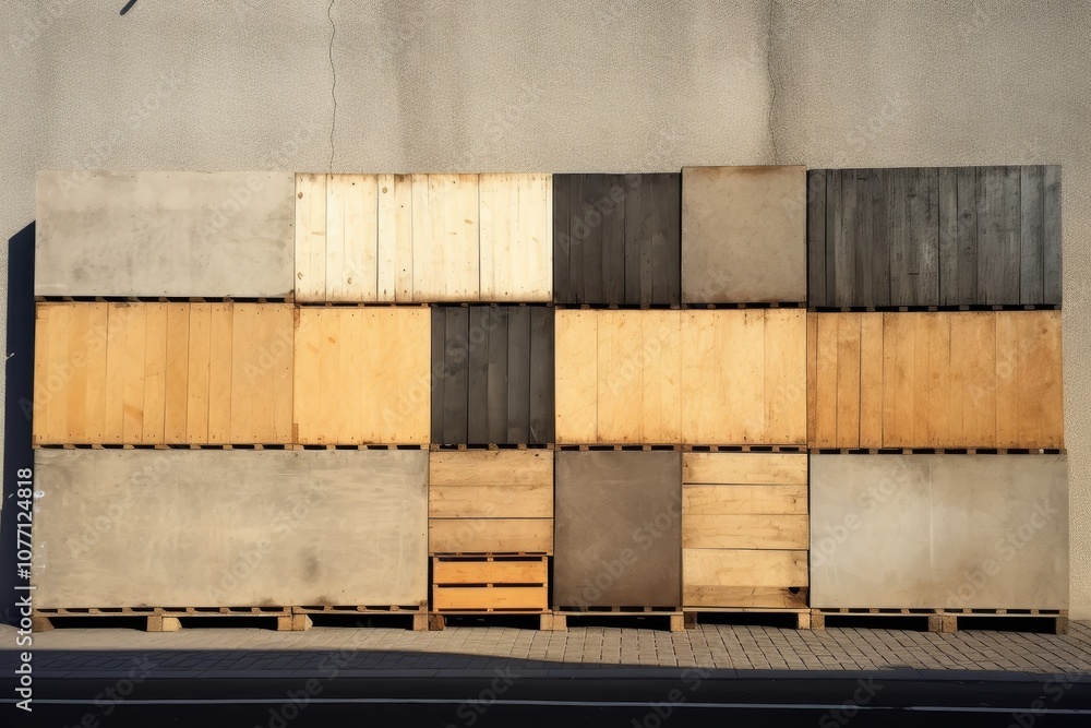 Poster exploring textures and shadows creating an atmospheric loading scene with pallet and box dynamics