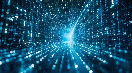 Obraz premium Digital light blue futuristic Internet picture reflecting glitter sparkling decoding background