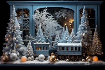 Obraz premium Festive winter holiday sale celebrate with themed displays, gifts, toys, and seasonal decor