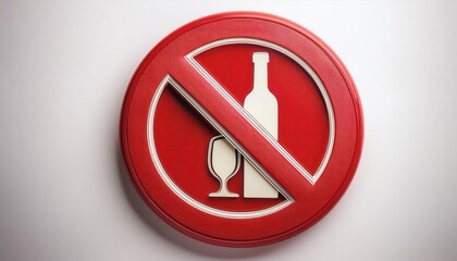 Alcohol Prohibition Sign with Bottle and Glass Icons Crossed Out. Symbol for No Alcohol Zones, Safety Regulations, Health Campaigns, or Restricted Areas with Zero Tolerance for Drinking