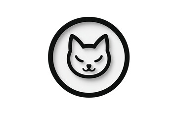 PNG cut out isolated background. A simple black and white icon featuring a cat&rsquo;s face with a content expression, enclosed in a circular frame.