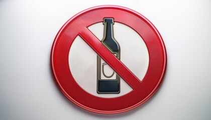 Alcohol Prohibition Sign with Bottle and Glass Icons Crossed Out. Symbol for No Alcohol Zones, Safety Regulations, Health Campaigns, or Restricted Areas with Zero Tolerance for Drinking