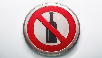 Alcohol Prohibition Sign with Bottle and Glass Icons Crossed Out. Symbol for No Alcohol Zones, Safety Regulations, Health Campaigns, or Restricted Areas with Zero Tolerance for Drinking