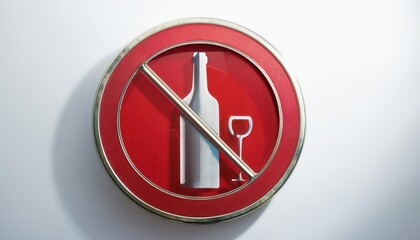 Alcohol Prohibition Sign with Bottle and Glass Icons Crossed Out. Symbol for No Alcohol Zones, Safety Regulations, Health Campaigns, or Restricted Areas with Zero Tolerance for Drinking