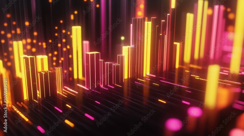 Poster abstract digital waveform representation with vibrant neon colors showcasing energy and movement in 
