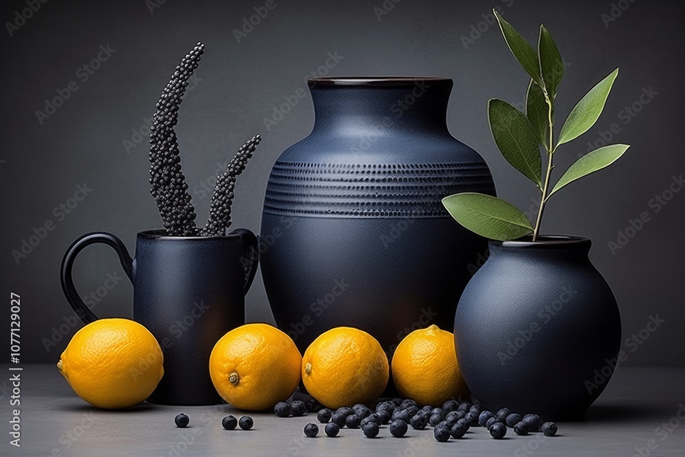 Aufkleber minimalist still life composition featuring objects in harmonious shades on a solid background