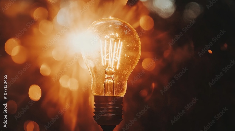 Aufkleber glowing light bulb radiating warmth against a soft focus background with sparkling bokeh effects cap