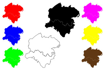 Fototapeta premium Roanoke city County, Commonwealth of Virginia (Independent city, U.S. county, United States of America, USA, U.S., US) map vector illustration, scribble sketch Roanoke map