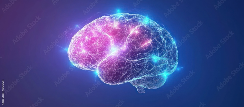 Aufkleber human brain. the concept consists of polygons with luminous nodes at the intersections of the ribs