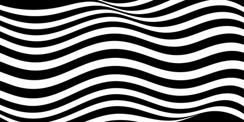 Wavy black and white stripes create a mesmerizing geometric illusion, forming an abstract background suitable for various design applications