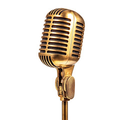 Fototapeta premium Retro golden microphone isolated on transparent background