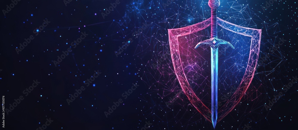 Poster shield and swords isolated on dark background. protect and secure concept.