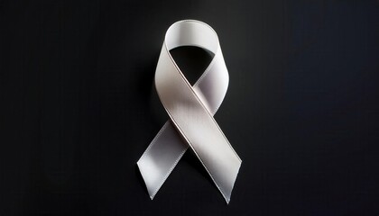 White Awareness Ribbon Symbolizing Peace, Hope, and Support for Anti-Violence and Domestic Violence Prevention Campaigns on Black Background. Photo for Advocacy and Awareness Materials