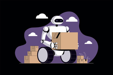 Robot holding a cardboard box, futuristic concept.