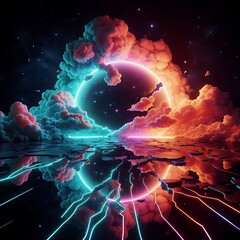 4K Background ,Colorful Landscape Art, Earth Planet , Magic, Neon Lights, 3D Nature,  for Youtube thumnail or background video or music cover art , or home decor
