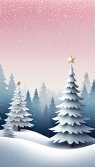 Obraz premium Ein winterliches minimalistisches Design mit Tannenbäumen, Schnee und mit Textfreiraum – perfekt für eine Weihnachtskarte. Transendent Pink, Rosa. Generative KI.