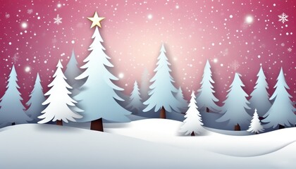 Obraz premium Ein winterliches minimalistisches Design mit Tannenbäumen, Schnee und mit Textfreiraum – perfekt für eine Weihnachtskarte. Transendent Pink, Rosa. Generative KI.