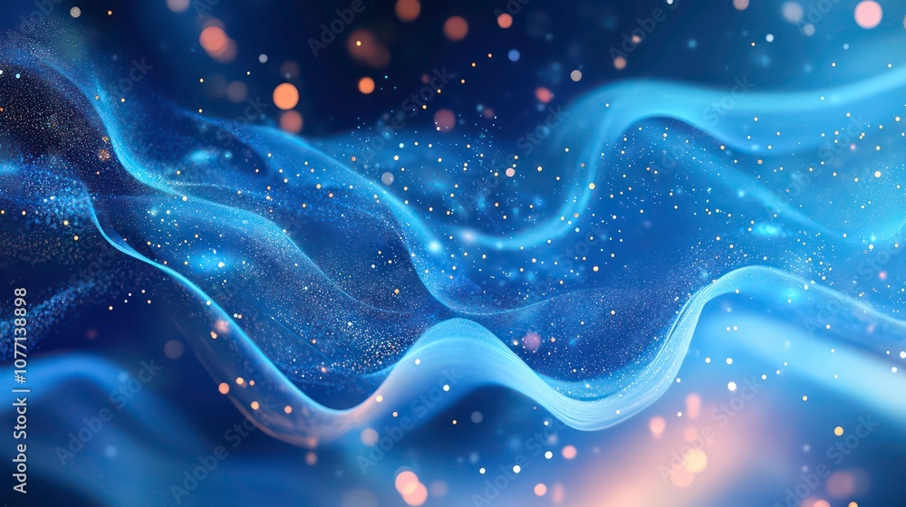 Aufkleber abstract blue waves background with gradient, subtle sparkles and fluid curves, ideal for modern des