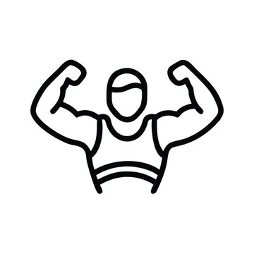 recommend clip art: Bodybuilder flexing muscles vector icon, Vector icon of a bodybuilder flexing biceps, symbolizing strength, fitness, and bodybuilding in a minimalist outline style.
                    