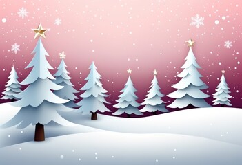 Obraz premium Ein winterliches minimalistisches Design mit Tannenbäumen, Schnee und mit Textfreiraum – perfekt für eine Weihnachtskarte. Transendent Pink, Rosa. Generative KI.
