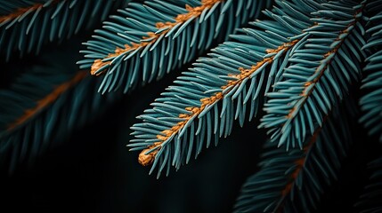 Fototapeta premium Green pine needles with brown tips.