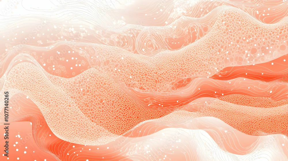 Poster abstract background with soft orange and white waves and sparkling dots.
