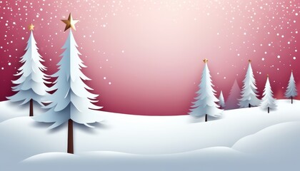 Obraz premium Ein winterliches minimalistisches Design mit Tannenbäumen, Schnee und mit Textfreiraum – perfekt für eine Weihnachtskarte. Transendent Pink, Rosa. Generative KI.