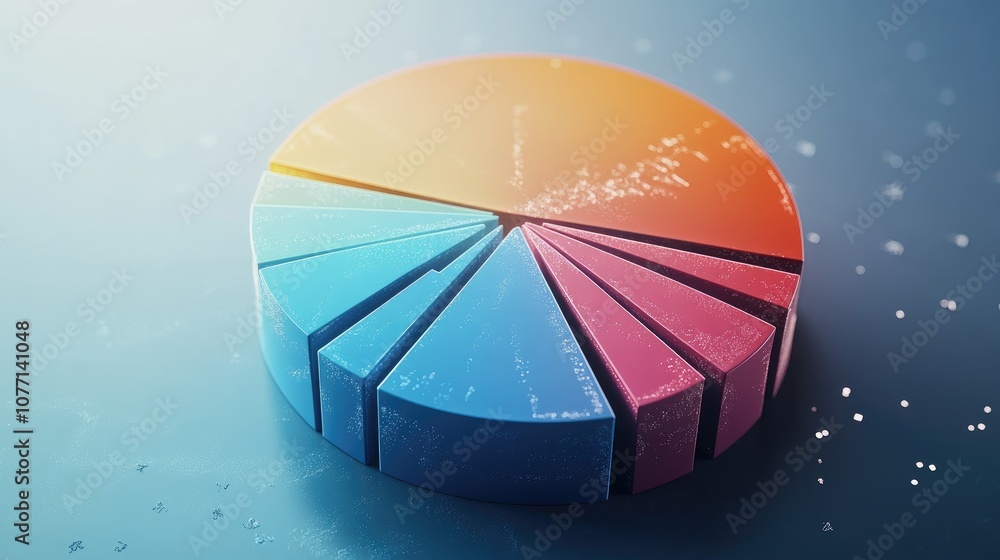 Poster vibrant 3d pie chart visualizing data segmentation with colorful sections representing different cat