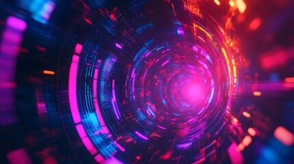 Abstract Neon Tunnel: A Psychedelic Journey Through Digital Space