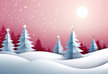 Fototapeta premium Ein winterliches minimalistisches Design mit Tannenbäumen, Schnee und mit Textfreiraum – perfekt für eine Weihnachtskarte. Transendent Pink, Rosa. Generative KI.