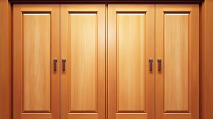 Fototapeta premium Minimalist wooden cupboard with closed doors, isolated on white background, ideal for modern decor concepts