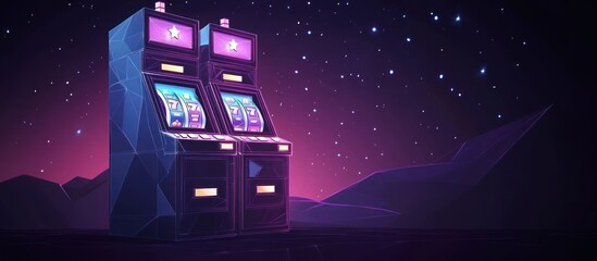 slot machine isolated on dark background. Lucky seven casino jackpot win