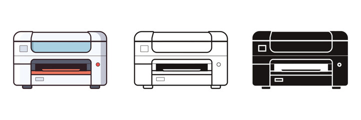 printer machine flat vector illustration, outline, silhouette, icon type design