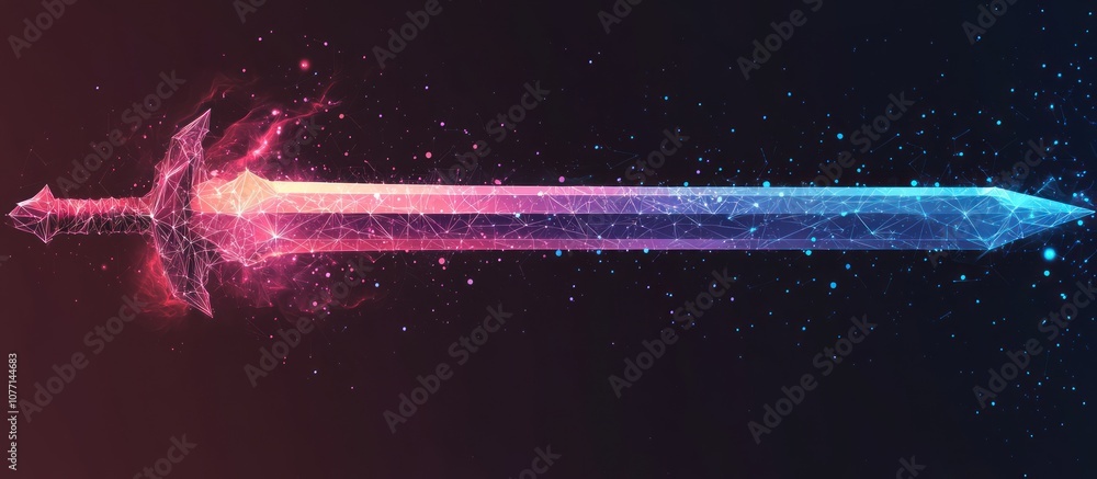 Poster sword isolated on dark background. protect and secure concept.