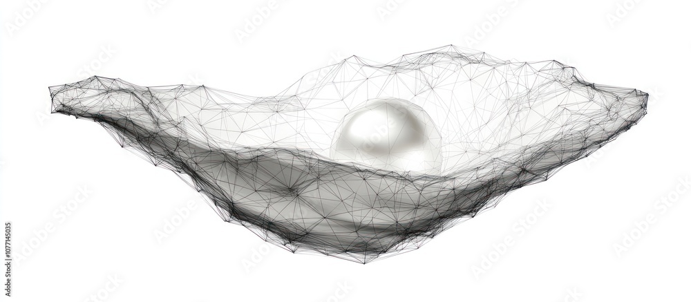 Poster pearl in shell isolated from low poly wire frame on white background. jewelery vector abstract polyg