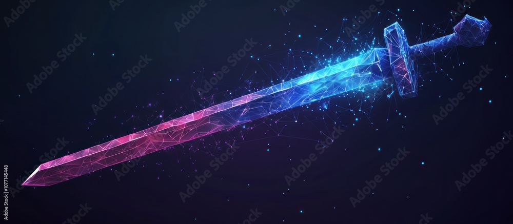 Poster sword isolated on dark background. protect and secure concept.