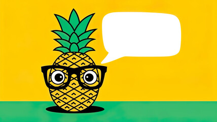Funny Pineapple. Minimalistic bright illustration of fruits. Food art.
