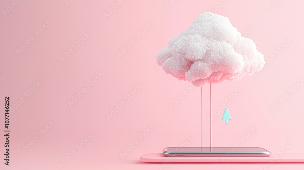 Poster a stylized cloud icon with a down arrow pointing towards a smartphone, illustrating the concept of c